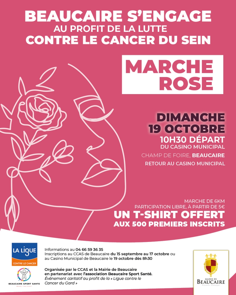 🌸 Beaucaire s’engage au profit de la lutte contre le cancer du sein ! Participez à la Marche Rose 2025 ! 🌸